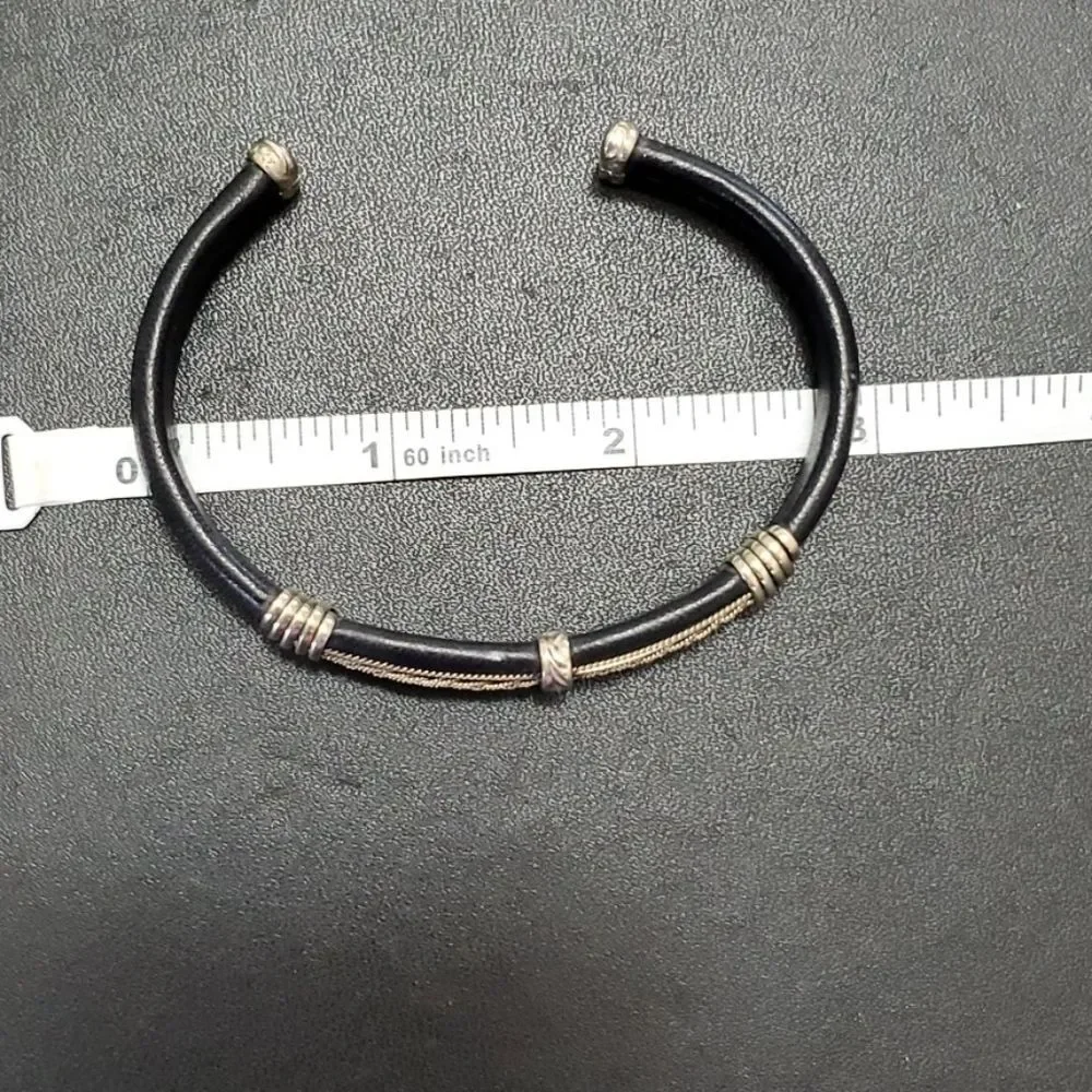 Black and silver tone cuff bracelet 6.75